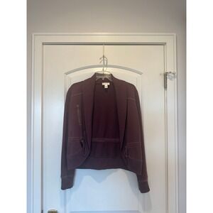 LOFT Open Front Cardigan Jacket Pockets Knit Burgundy‎ Size M